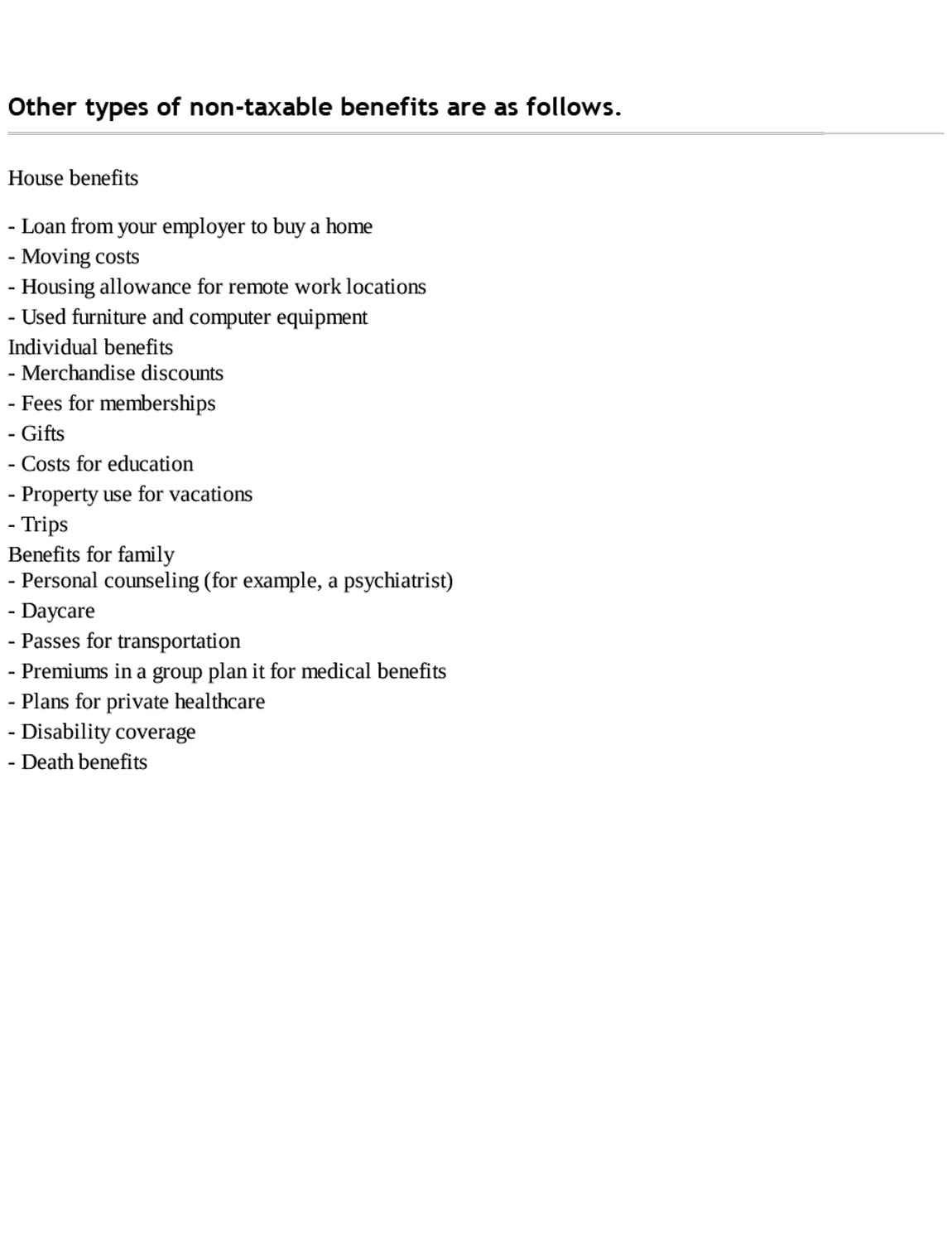 Other types of non-taxable benefits. Personal tax planning guide for Canadians