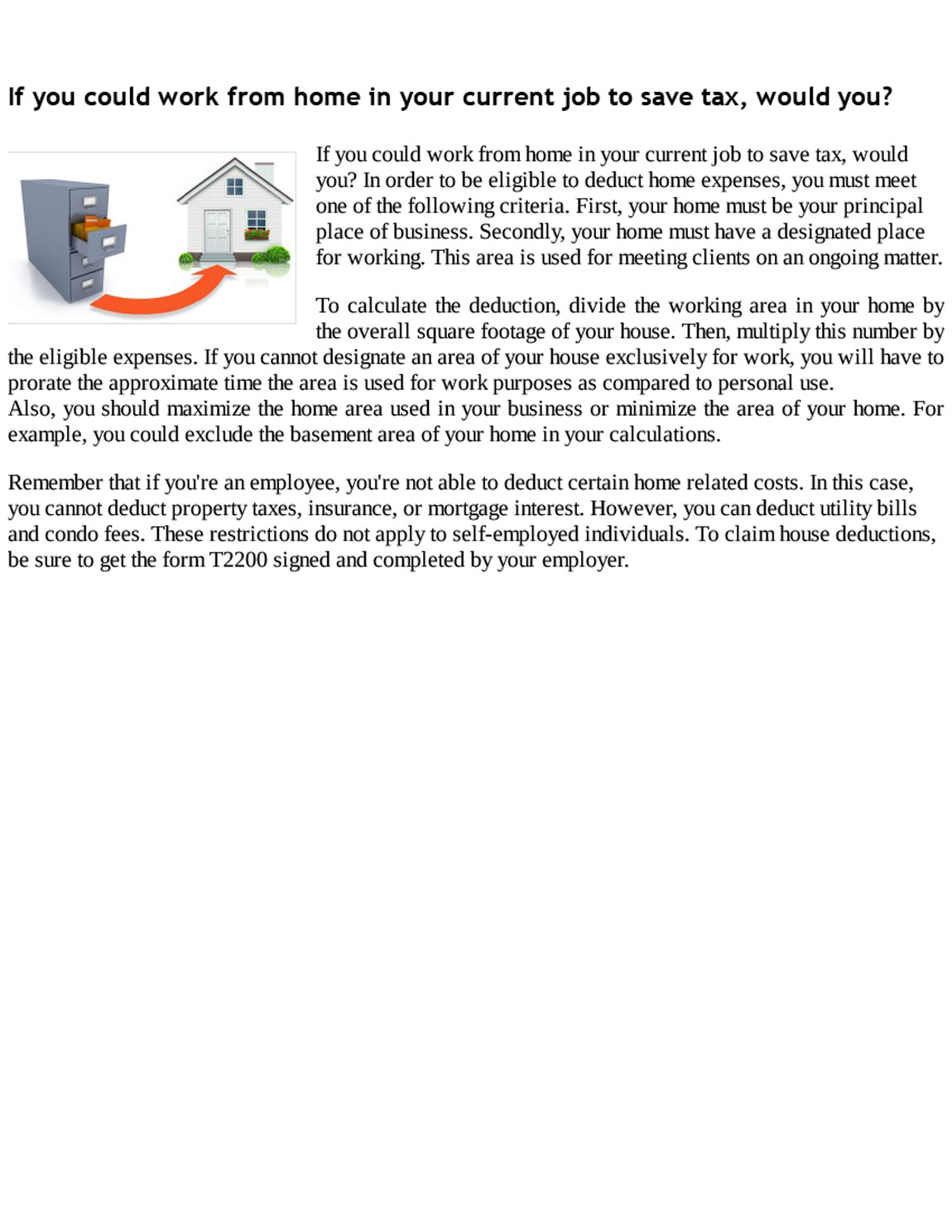 If you could work from  home in your current  job to save tax, would you? Personal tax planning guide for Canadians