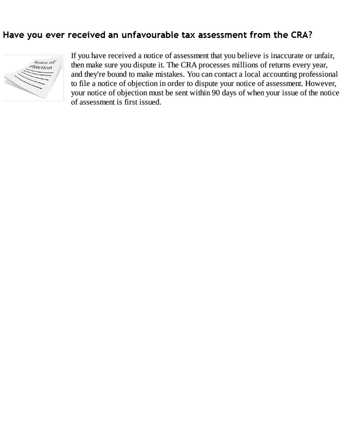 Have you ever received an unfavourable tax assessment from the CRA? Personal tax planning guide for Canadians