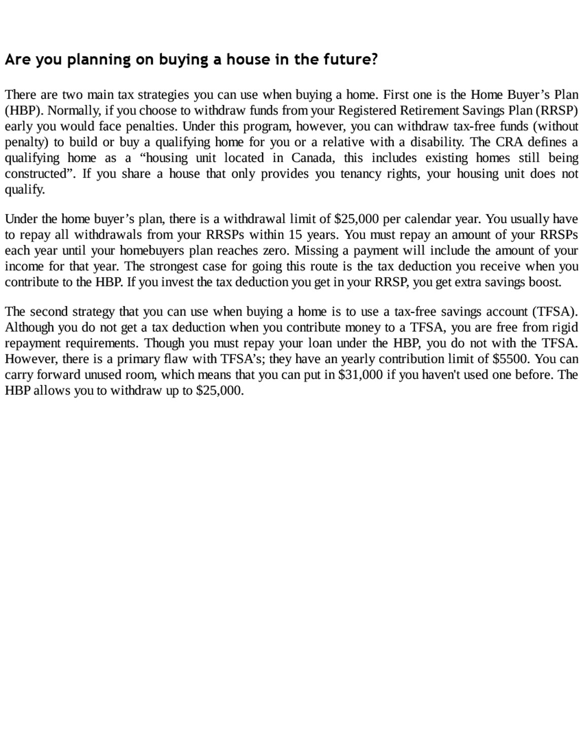 Are you planning on buying a house in the future? Personal tax planning guide for Canadians