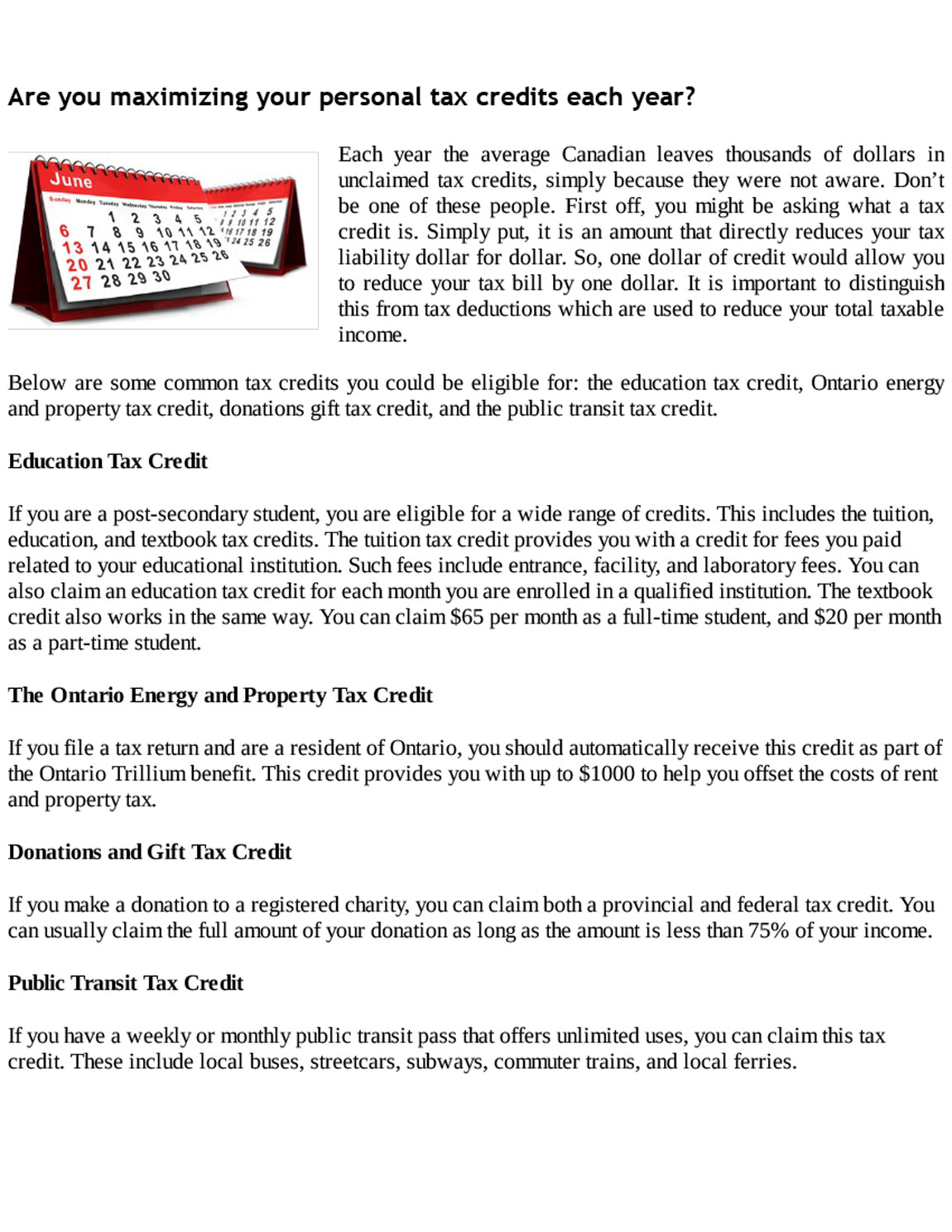 Are you maximizing your personal tax credits each year? Personal tax planning guide for Canadians