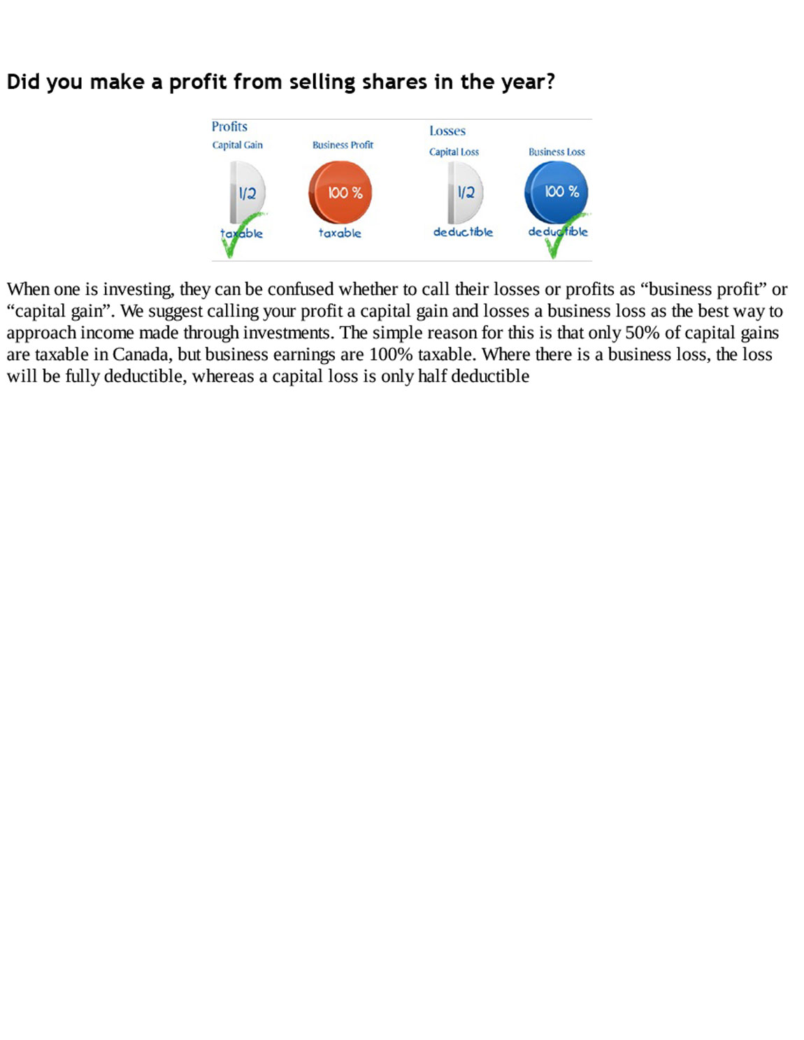 Did you make a profit from selling shares in the year? Personal tax planning guide for Canadians