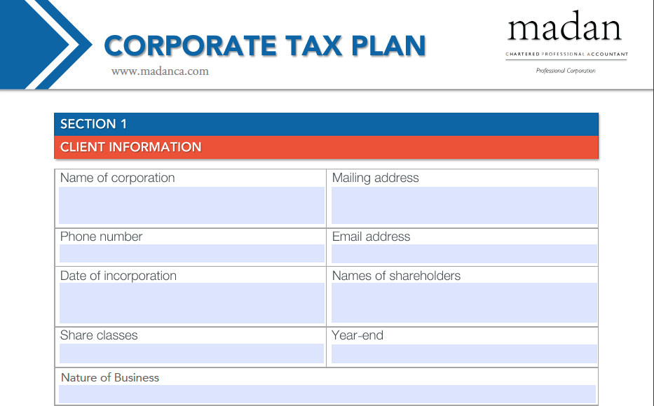 Corporate Tax Planning Checklist
