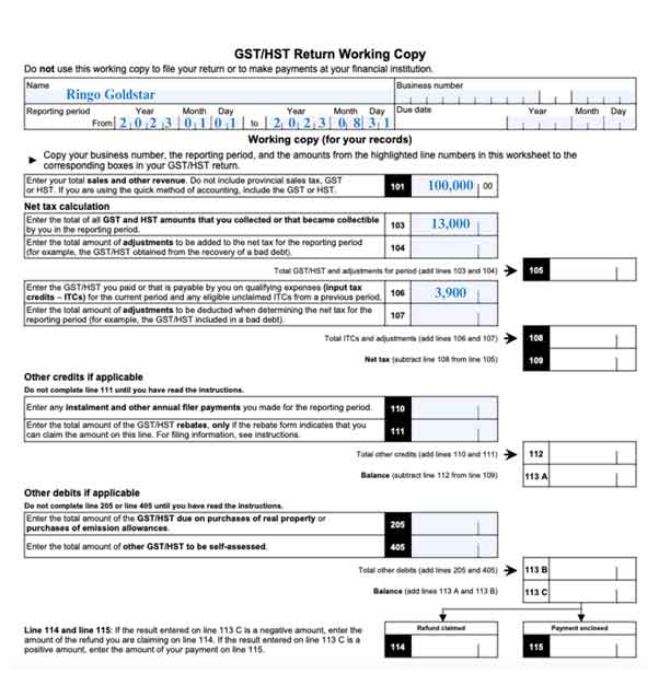 GST/HST Return for Assignment Sale