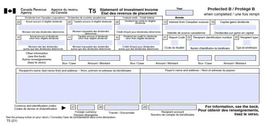 Image: The T5 Form: Statement of Investment Income